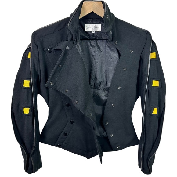 VTG Jimmy Gamba Avant-Garde Black Wool Military Jacket | Made in USA | Size 4 XS - Picture 2 of 16